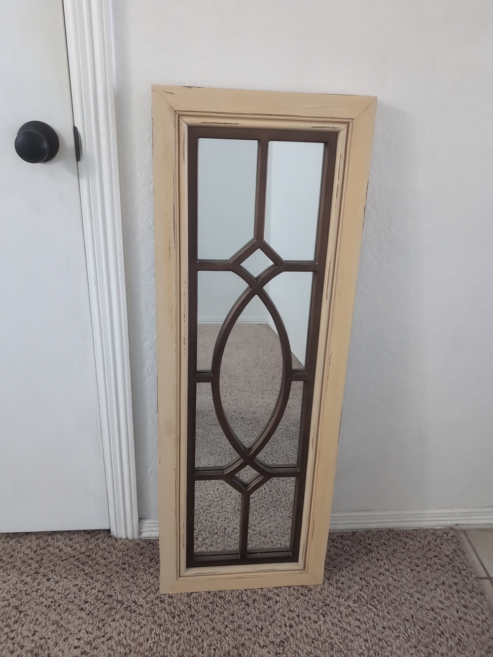 Cream Framed Wall Mirror with Brown Leaded Decorative Overlay